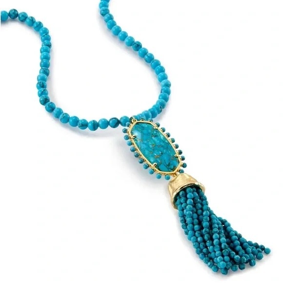 KENDRA SCOTT Tatiana Long Beaded Turquoise Tassel Statement Necklace - Picture 2 of 12